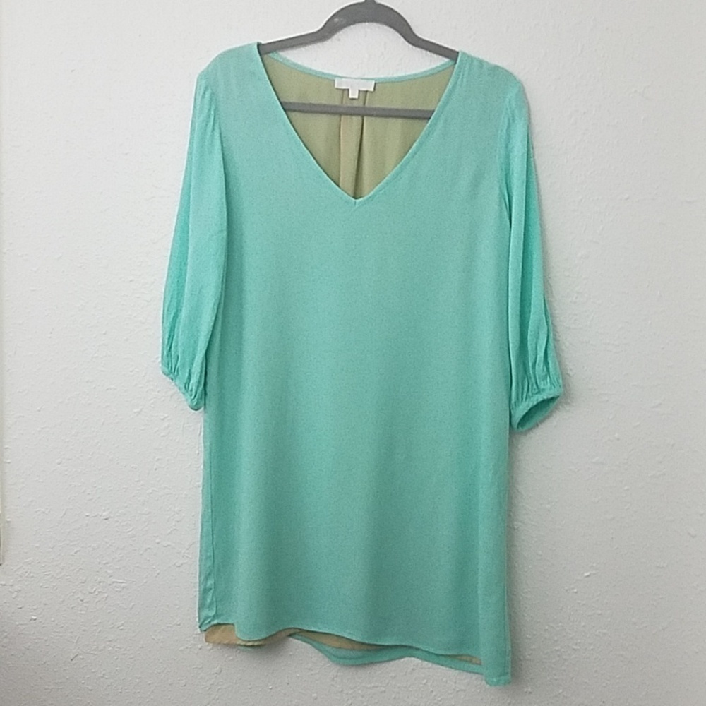 𝅺GLAM Large sheath dress aqua tunic vneck rayon